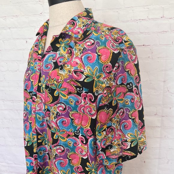 80's Silk Funky Flower Print Shirt-Size Medium - Peaches & Smith-Unisex - Picture 5 of 8